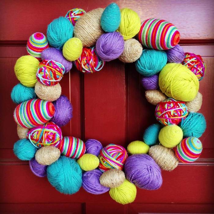 Easter wreath egg yarn ideas diy decorations cute make colorful door spring projects homebnc mommy miss little